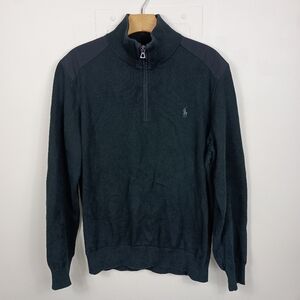 Polo Ralph Lauren Black 1/4 Zip Pullover Sweater Large Contrast Utility Patches